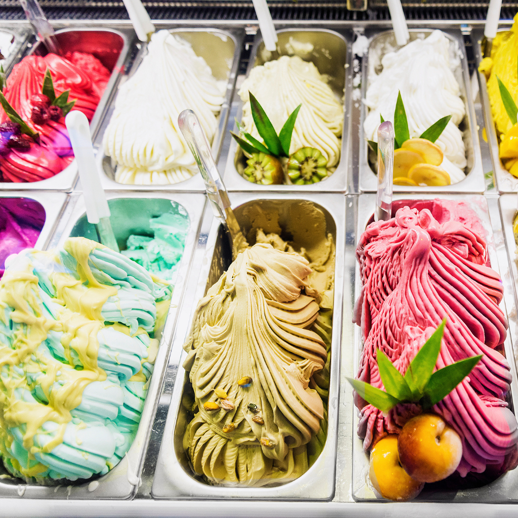 Display of gelato flavors
