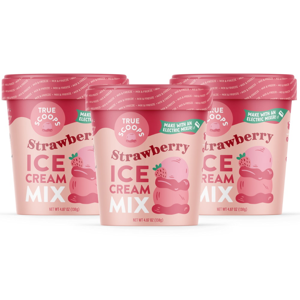 True Scoops strawberry ice cream mix pint packaging